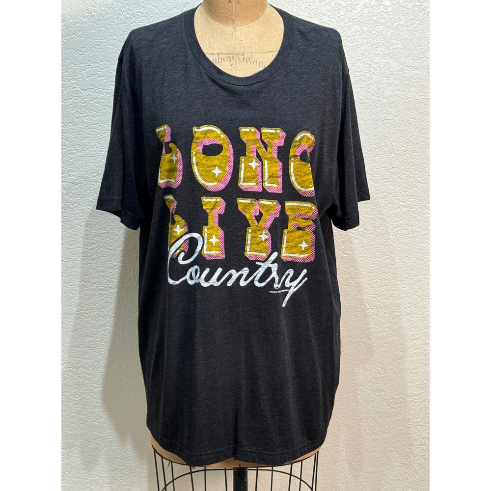 Texas True Threads Womens XL Long Live Country Graphic T-Shirt Charcoal Gray